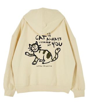 두들 캣 오버핏 드롭숄더 후디_버터