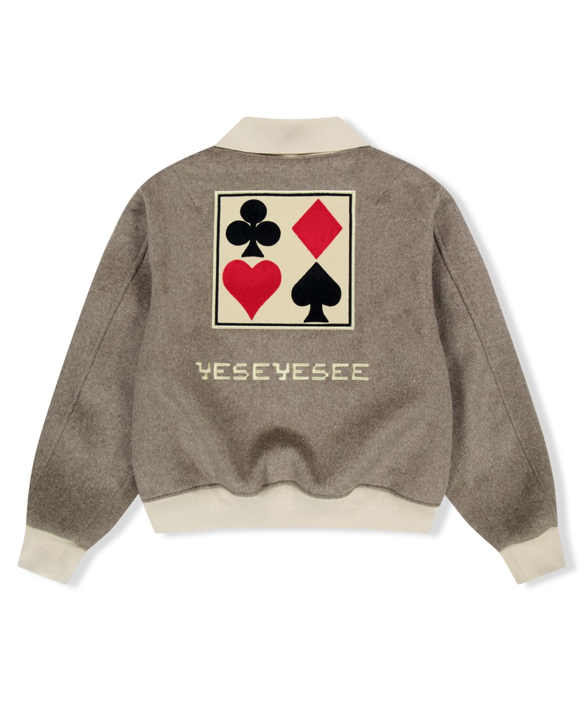 예스아이씨(YESEYESEE) Poker Varsity Jacket Beige