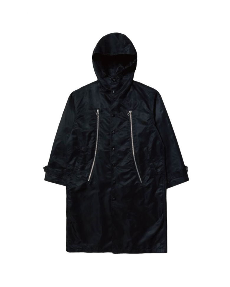 CURVED ZIPPER LONG COAT (BLACK)