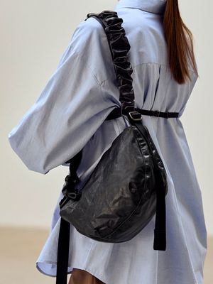 Daily Shirring Bag S_Faux Leather Roast Black