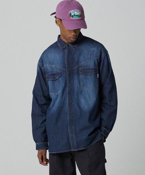 레이버 2107 빈티지 린넨데님 오버핏 다크인디고 셔츠