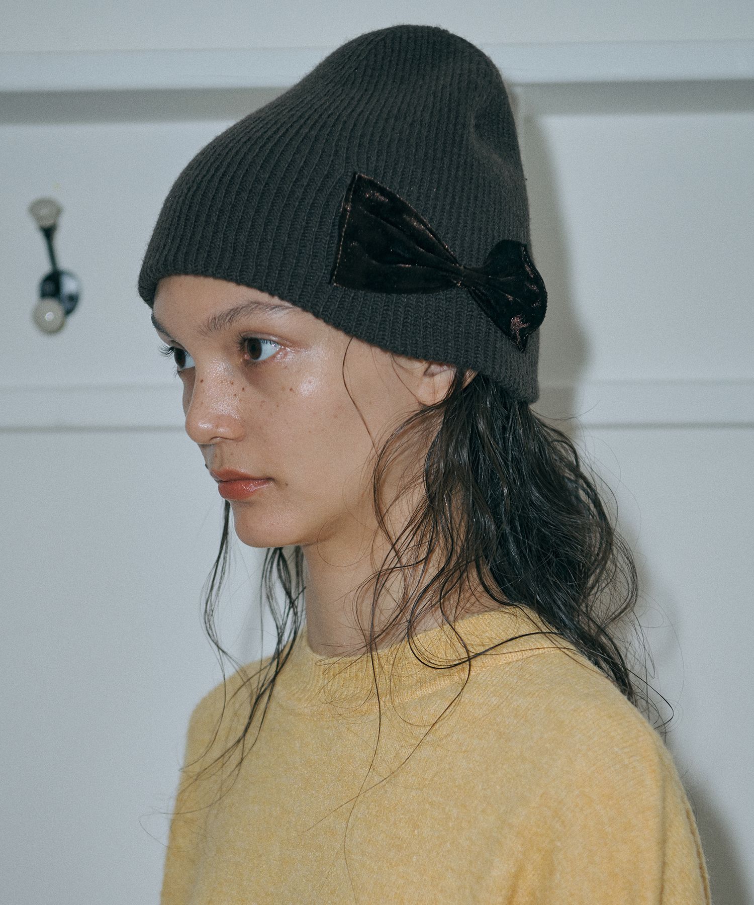 ★IVE レイ★MARGESHERWOOD★送料込み★RIBBON LOGO KNIT BEANIE MUSINSA | MARGESHERWOOD RIBBON LOGO KNIT BEANIE_black