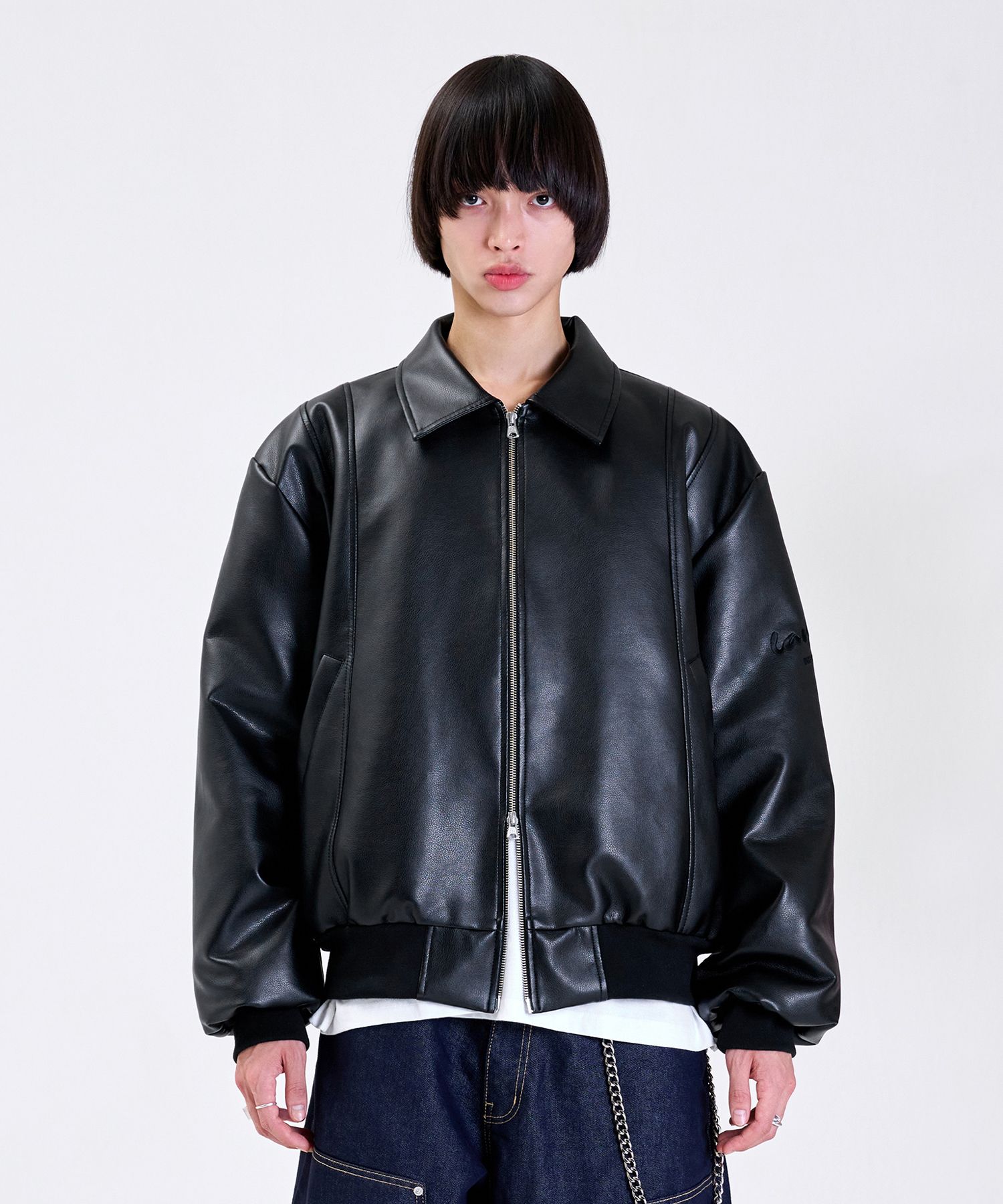 MUSINSA | LA MER MA MAISON STITCH LEATHER JUMPER BLACK