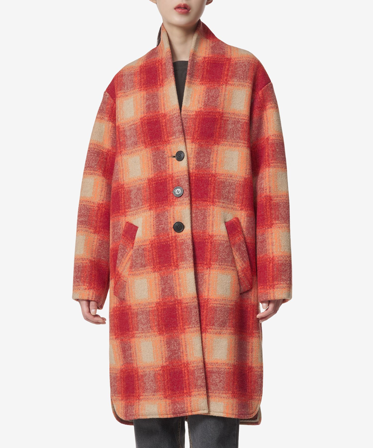 ★Isabel Marant★ Gabrielle Check Wool Coat Orange MA0019FAA MUSINSA | ISABEL MARANT Gabriel Checkered Wool Coat - Orange