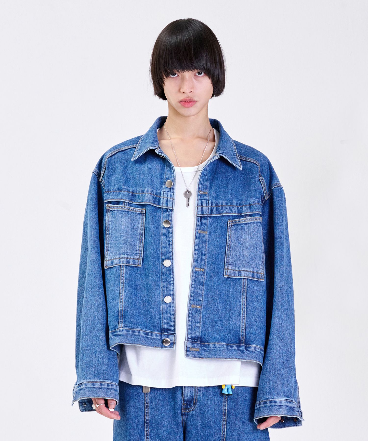 【LA MER MA MAISON】DENIM MIX JACKET ラメルマメゾン (LA MER MA MAISON) DENIM ZIP-UP JACKET INDIGO