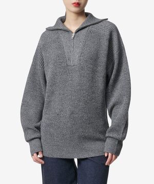 베니 하프 집 울 니트 점퍼 - 앤트러사이트 / PU0080FAA3L80E02AN