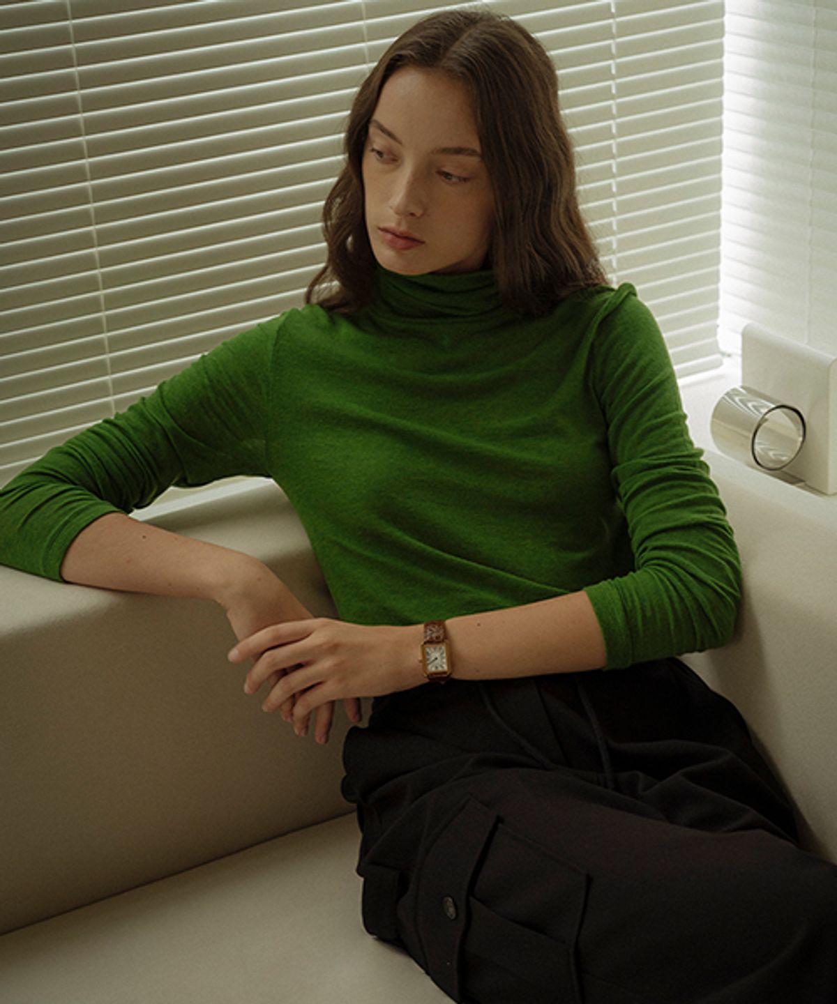 틸아이다이(TILL I DIE) Tencel wool blended sheer turtle neck_Green
