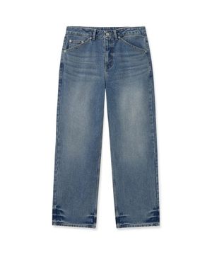 헴 라인 워시드 스트레이트 데님 팬츠 [블루]