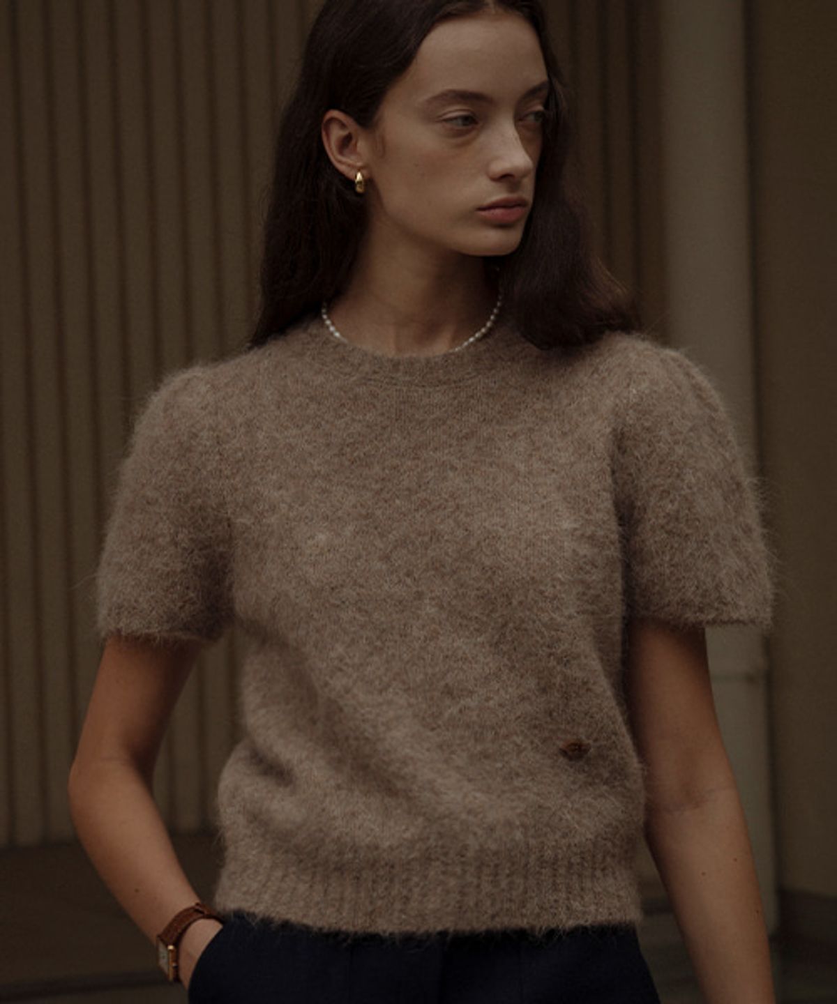 틸아이다이(TILL I DIE) Alpaca shirring round neck knit_Beige