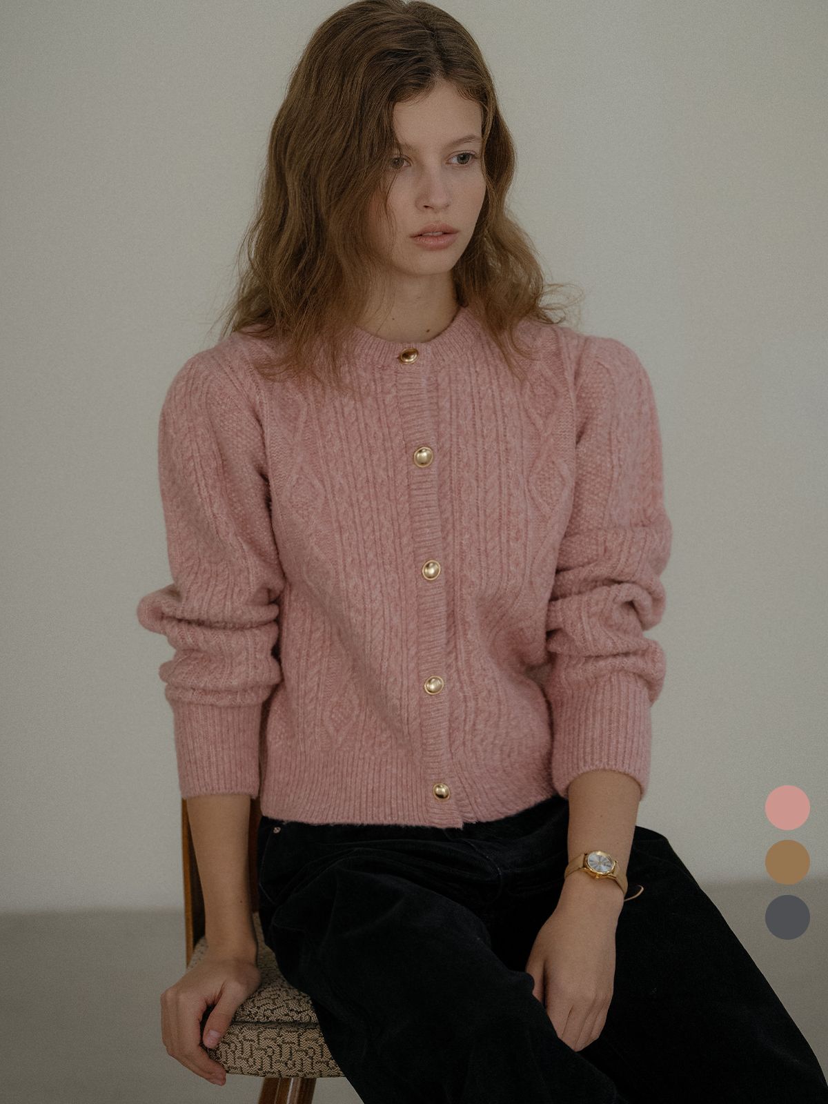 틸아이다이(TILL I DIE) Paisley puff cable round-neck cardigan_3color