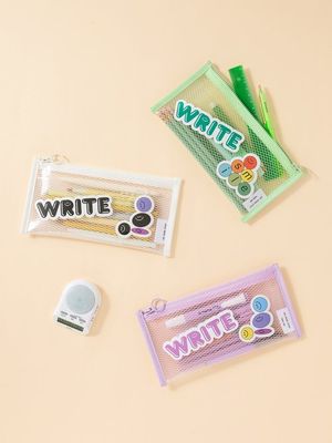 투명 펜 파우치 더블 포켓_심플 메쉬 필통