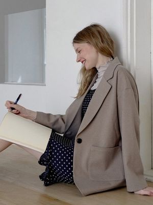 Herringbone Oversize Jacket - BEIGE