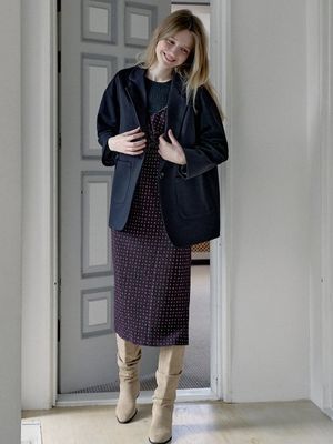 Herringbone Oversize Jacket - BLACK