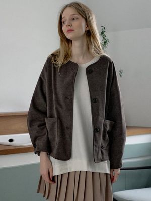 Overfit Round TR Jacket - BROWN