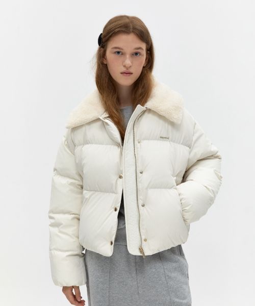 MUSINSA | DEPOUND Faux Fur Collar Short Padded Jumper [Ivory]