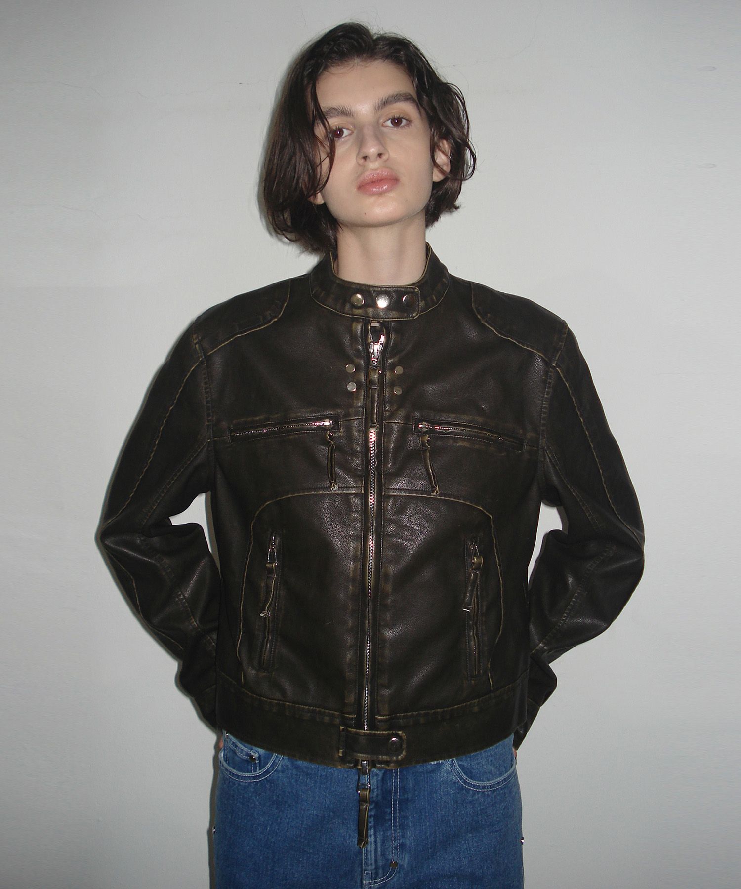 ☆韓国の人気☆【PARTIMENTO】☆WASHED LEATHER BIKER JACKE.T☆ ☆韓国の人気☆【PARTIMENTO】☆WASHED LEATHER BIKER JACKE.T