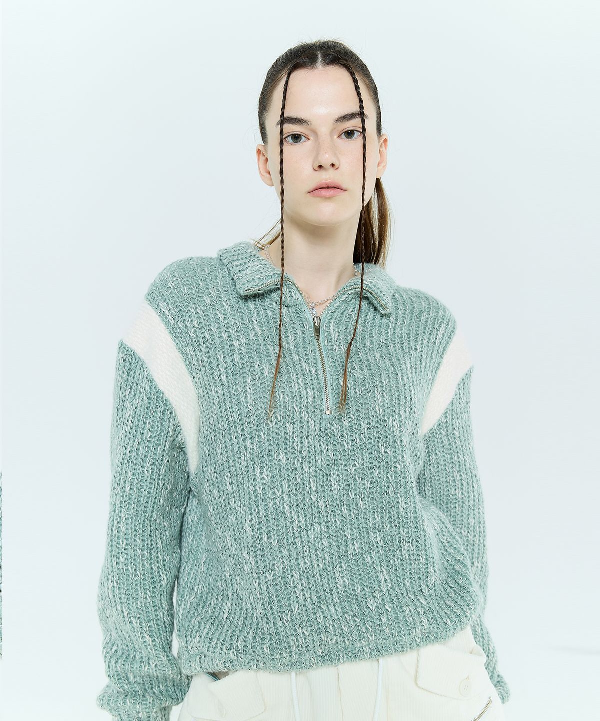 라티젠(LARTIGENT) L6 COLORBLOCK HALF ZIP KNIT(MINT)