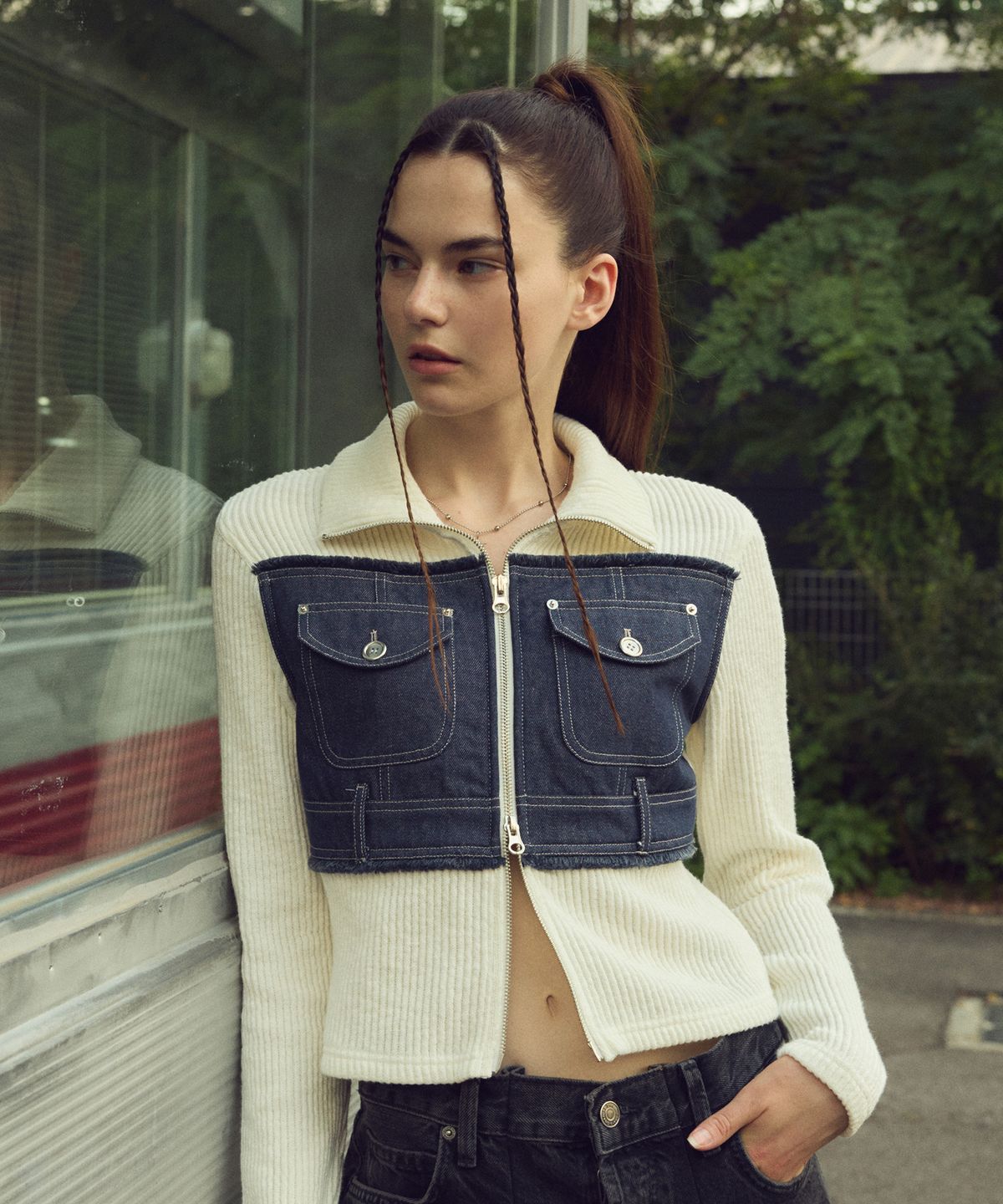 라티젠(LARTIGENT) L6 DENIM POCKET KNIT ZIPUP(IVORY)