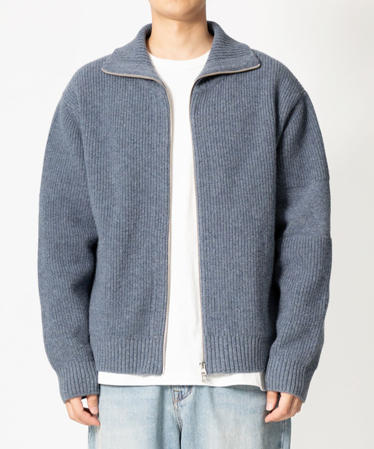 홀리선(HORLISUN) Marshall Full Zip Up Rib Knit Multi Blue
