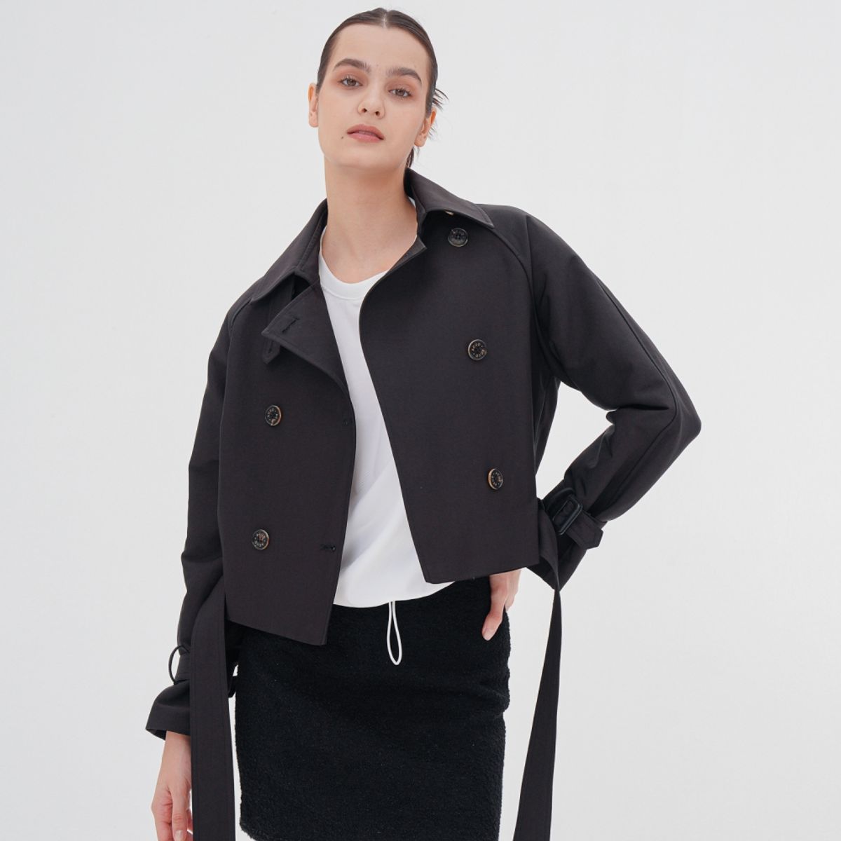 아쿠드(ACUD) Cropped Trench Coat _Black