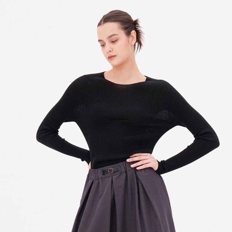 Round Neck Ribbed Knit _Black