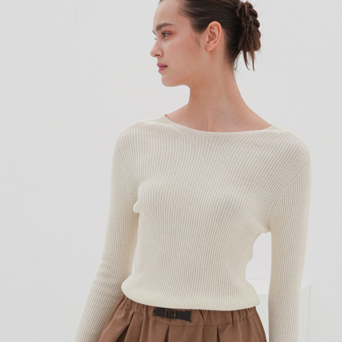 아쿠드(ACUD) Round Neck Ribbed Knit _Ivory