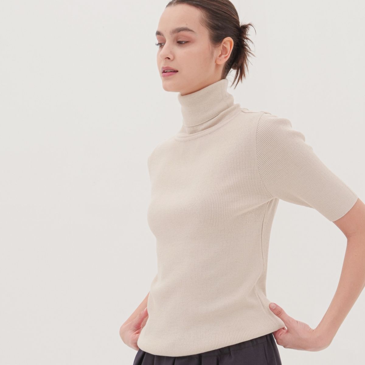 아쿠드(ACUD) Turtle Neck Ribbed Knit _Beige