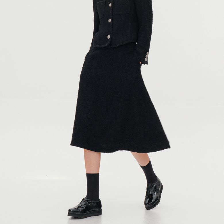 Alpaca Tweed Flare Skirt _Black