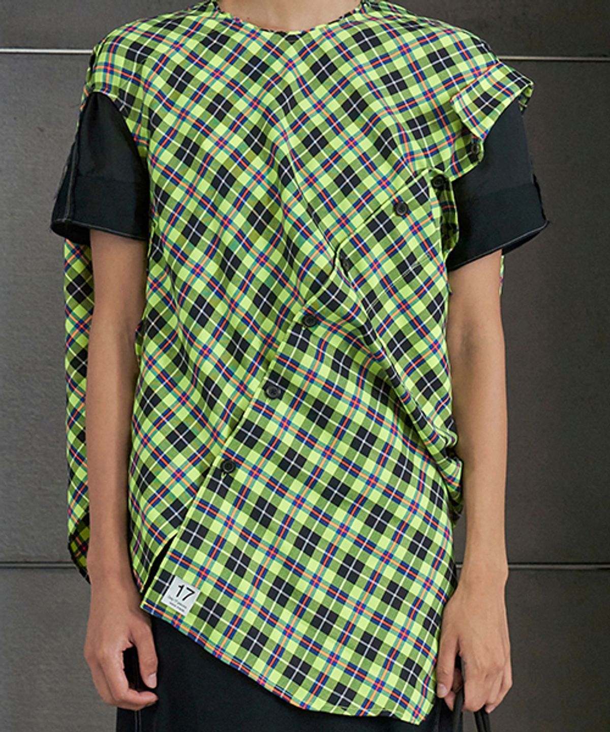래코드(RECODE) Unbalanced Green Check Shirts_RQSAM23597GRX