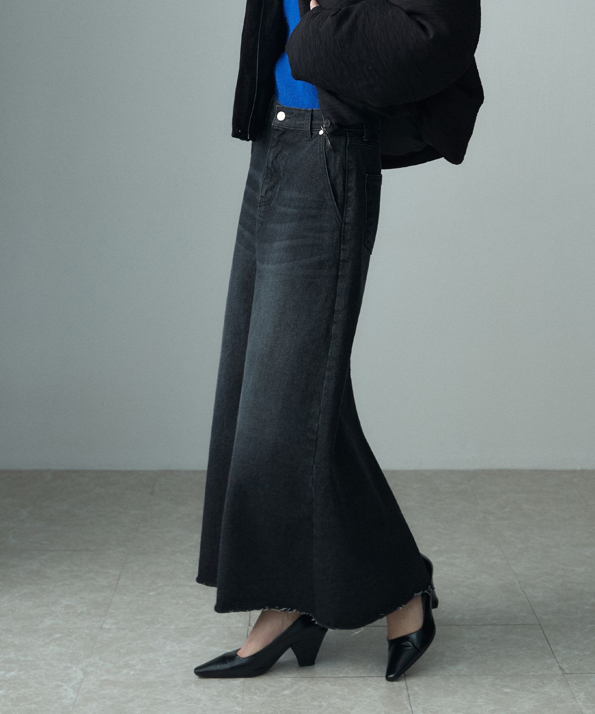 리이(RE RHEE) MAXI WASHING DENIM SKIRT