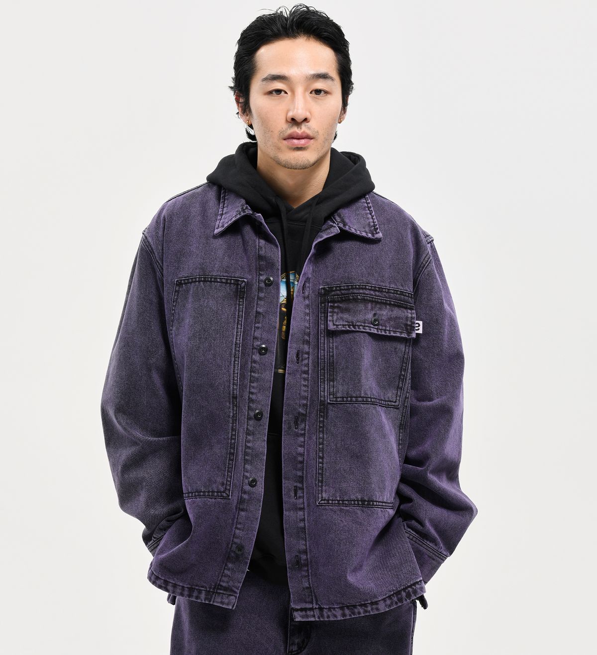 엑스트라오디너리(EXTRAORDINARY) ACID WASHED POCKET SHIRT PURPLE