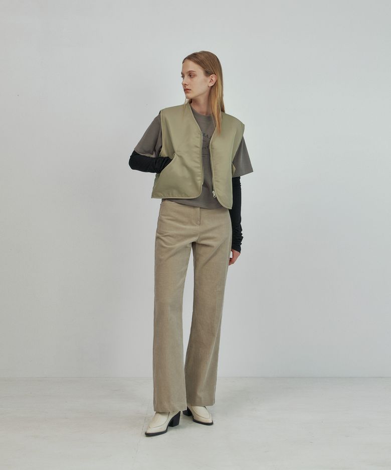 Semi Bootcut Corduroy Pants (Beige)