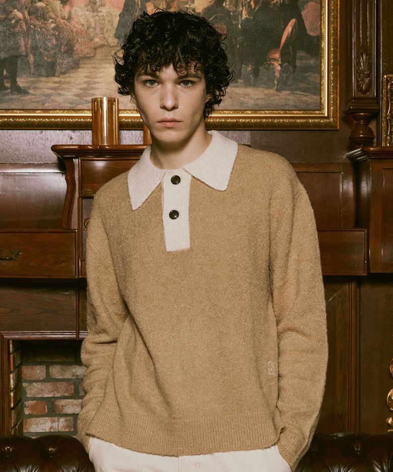 COLOR BLOCK COLLAR PULLOVER [3 COLOR]
