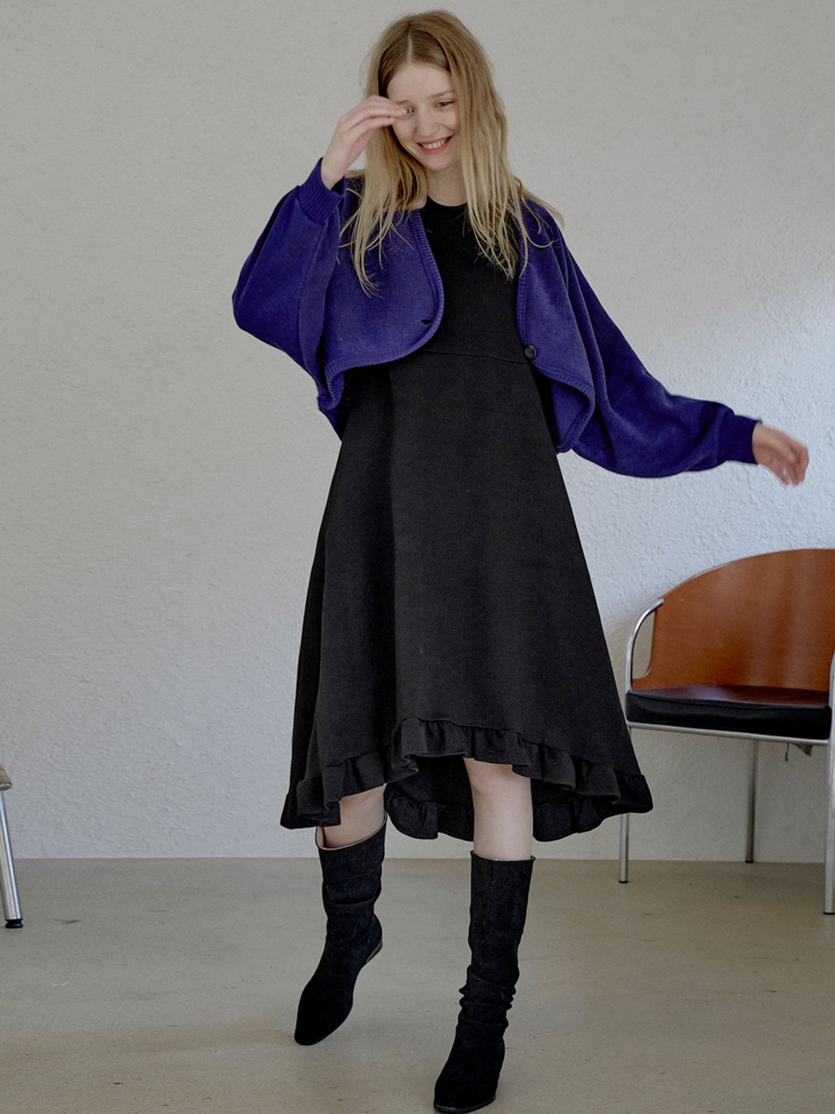 아방(AVANT-G) Bolero Oversized Knit Cardigan - VIOLET
