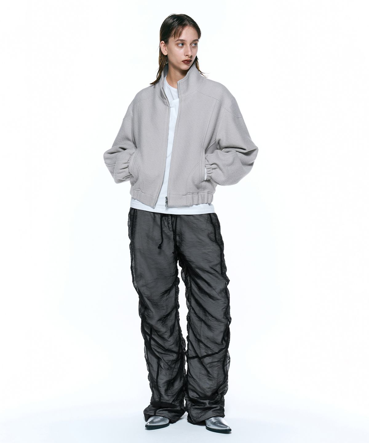 인사일런스 우먼(INSILENCE WOMEN) 텍스쳐드 울 블루종 LIGHT GREY