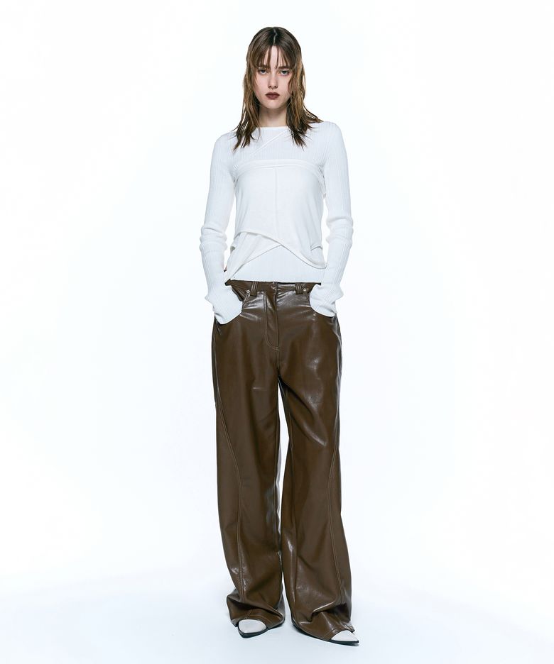 포우 레더 스티치 팬츠 BROWN