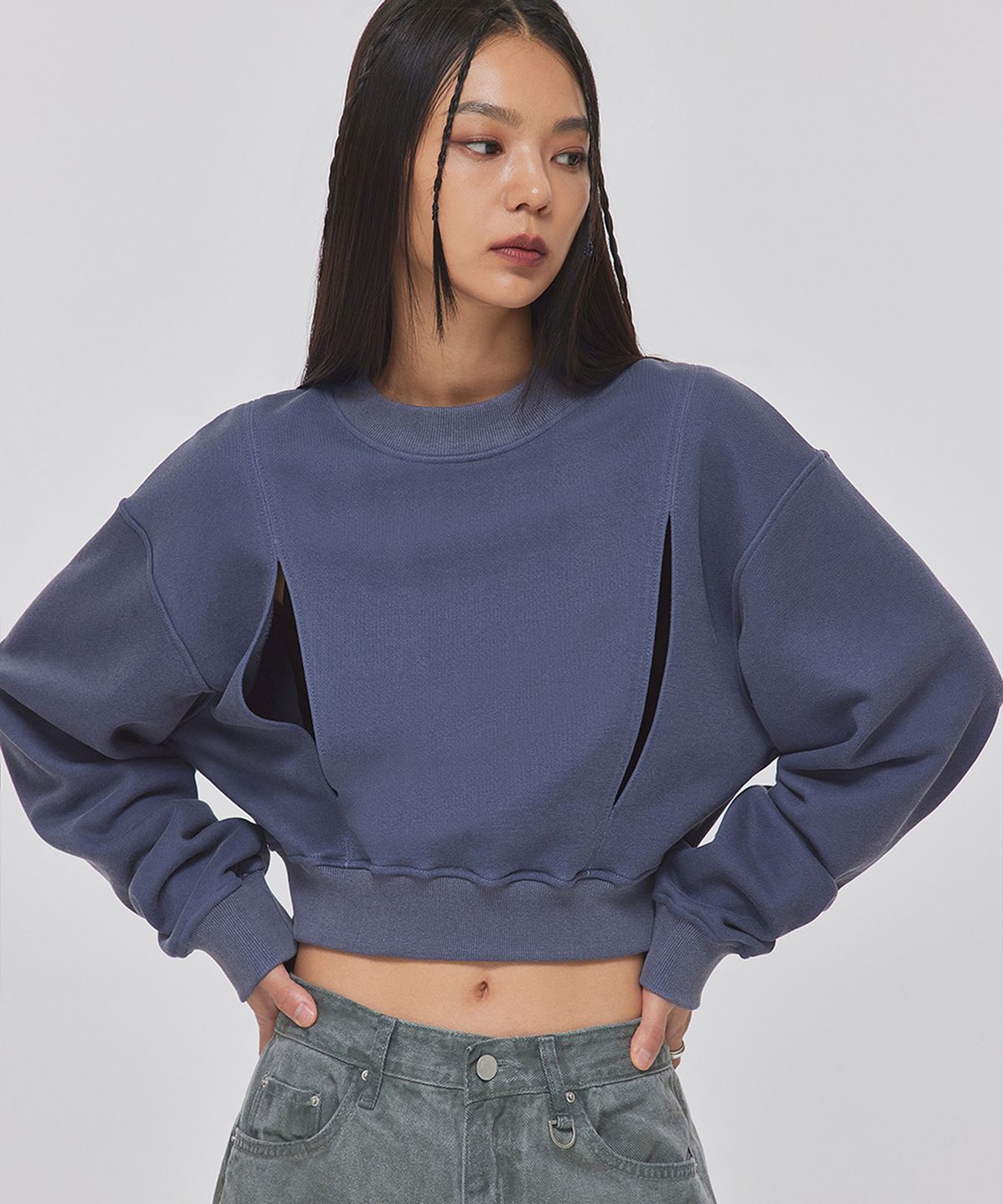 탑걸(TOPGIRL) DOUBLED CUTOUT PIGMENT SWEATSHIRTS_T326TP113