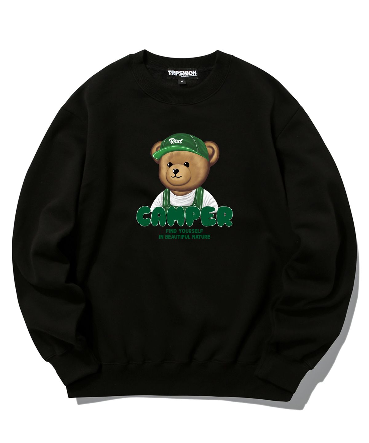 트립션(TRIPSHION) CAMPER BEAR GRAPHIC 크루넥 - 블랙