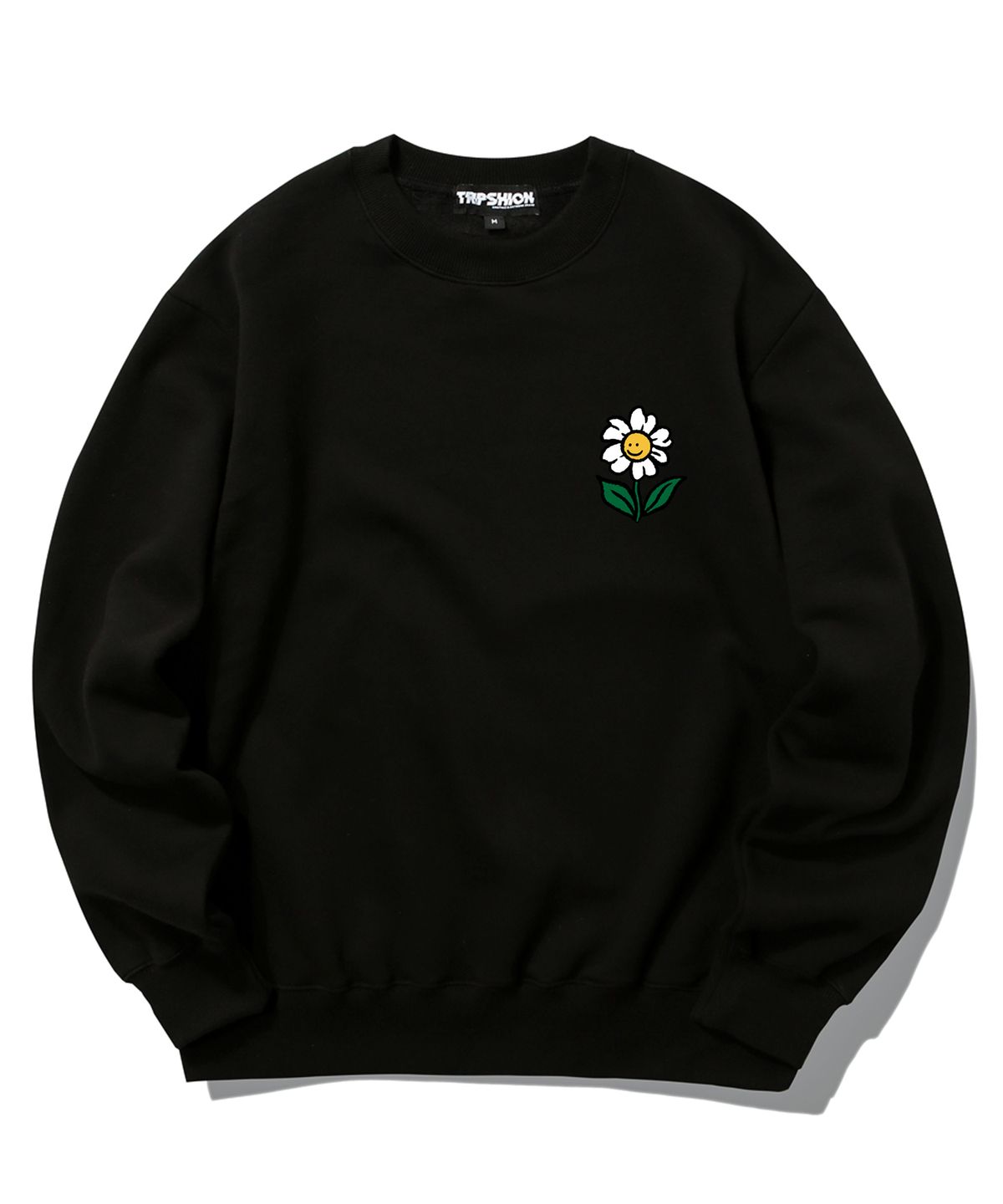 트립션(TRIPSHION) SINGLE FLOWER LOGO 크루넥 - 블랙