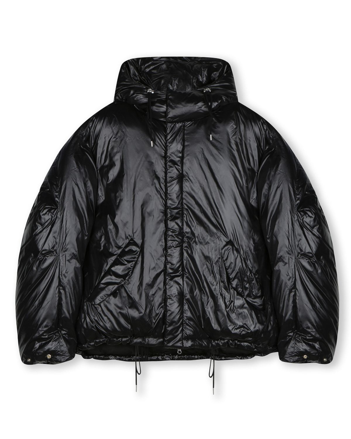 비슬로우(BESLOW) OVERSIZED M65 HOOD SHORT DOWN PARKA GLOSSY BLACK