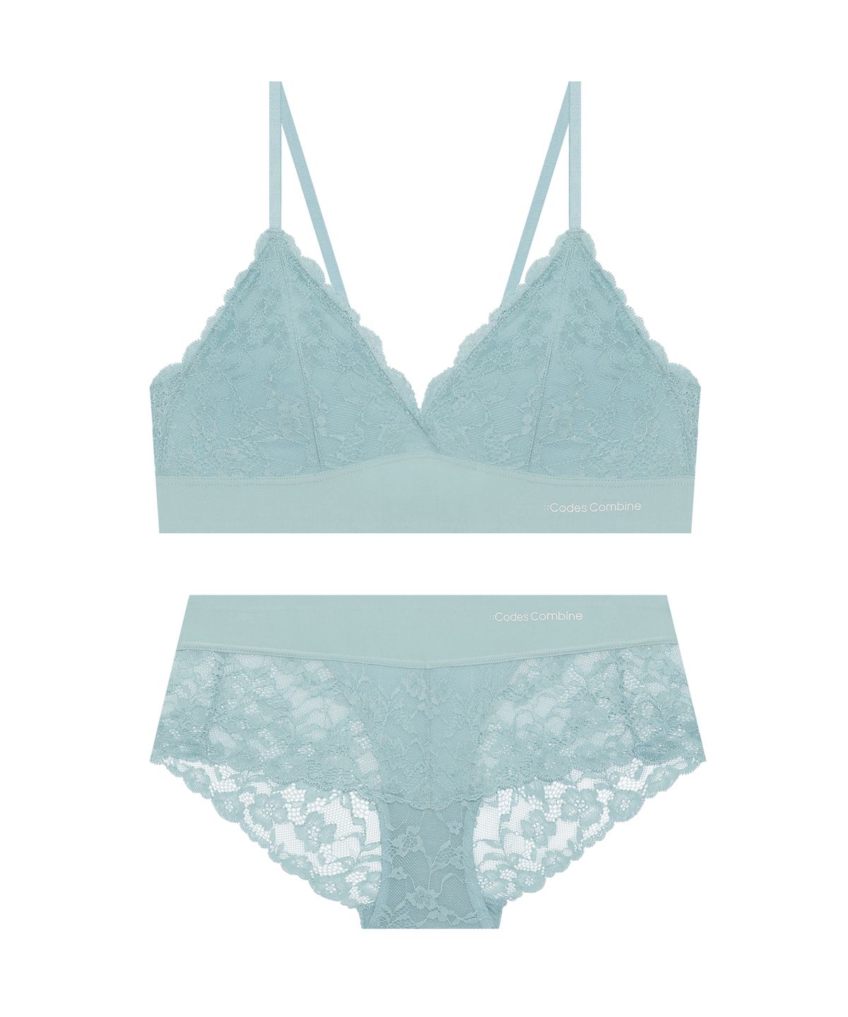 코데즈컴바인 이너웨어(CODES COMBINE INNERWEAR) 내추럴 서포트 레이스 브라렛 팬티 세트 - 마린블루