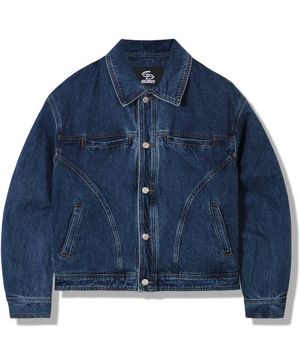 워싱 라인 데님 트러커 자켓
