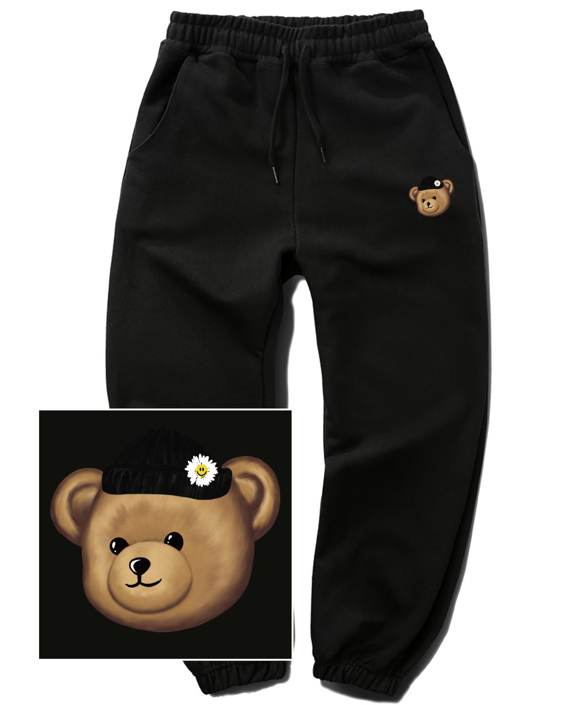 트립션(TRIPSHION) BEANIE BEAR LOGO 조거 스웨트 팬츠 - 블랙
