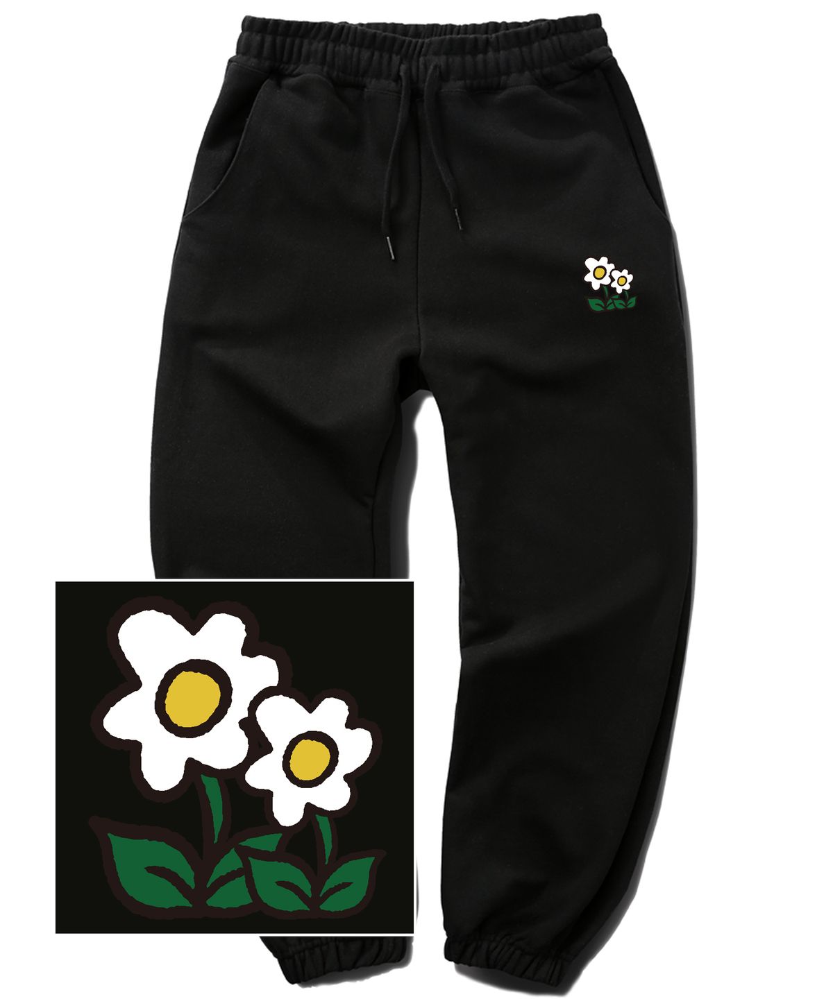 트립션(TRIPSHION) DOUBLE FLOWER LOGO 조거 스웨트 팬츠 - 블랙