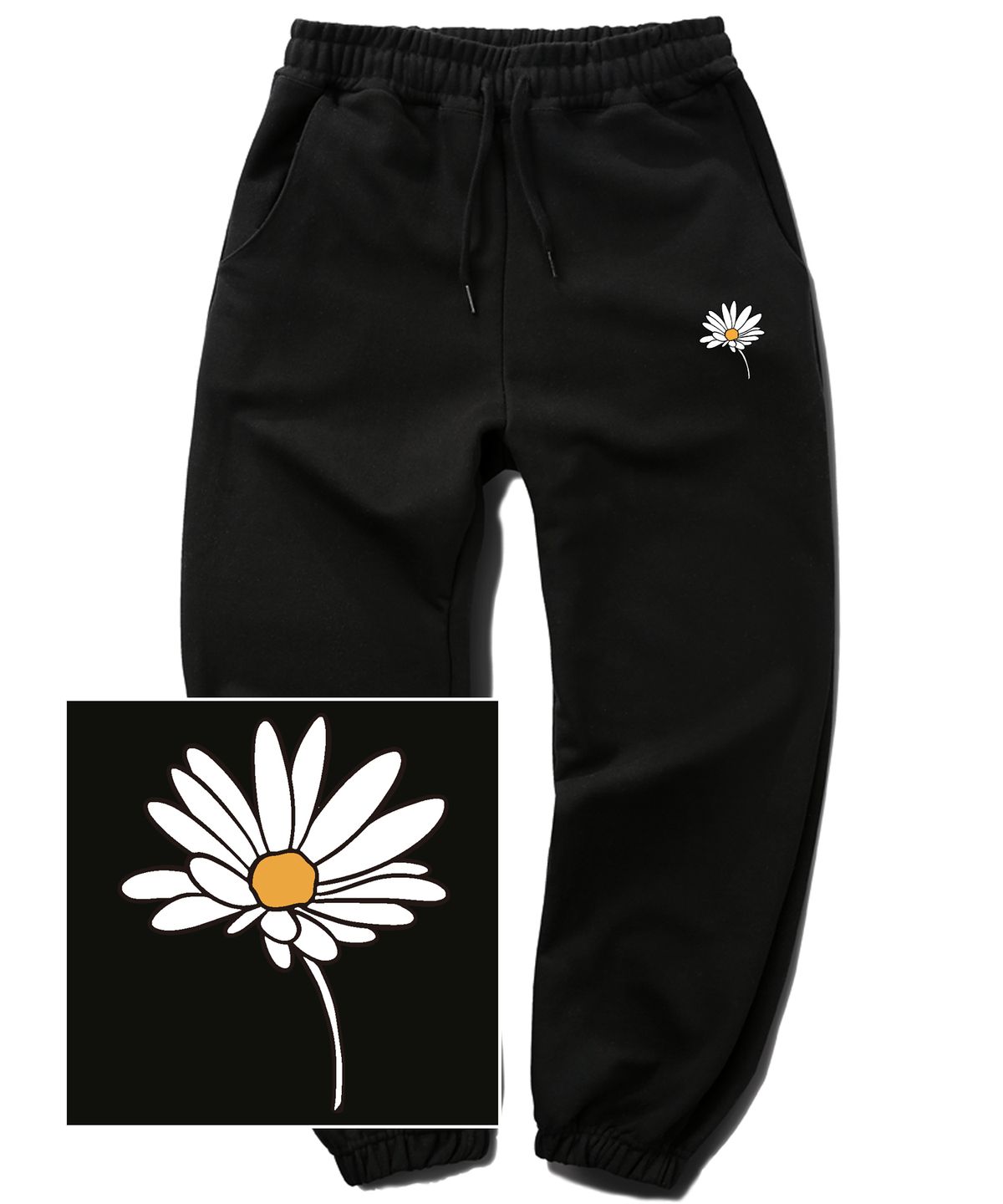 트립션(TRIPSHION) PEACEFUL DAISY LOGO 조거 스웨트 팬츠 - 블랙