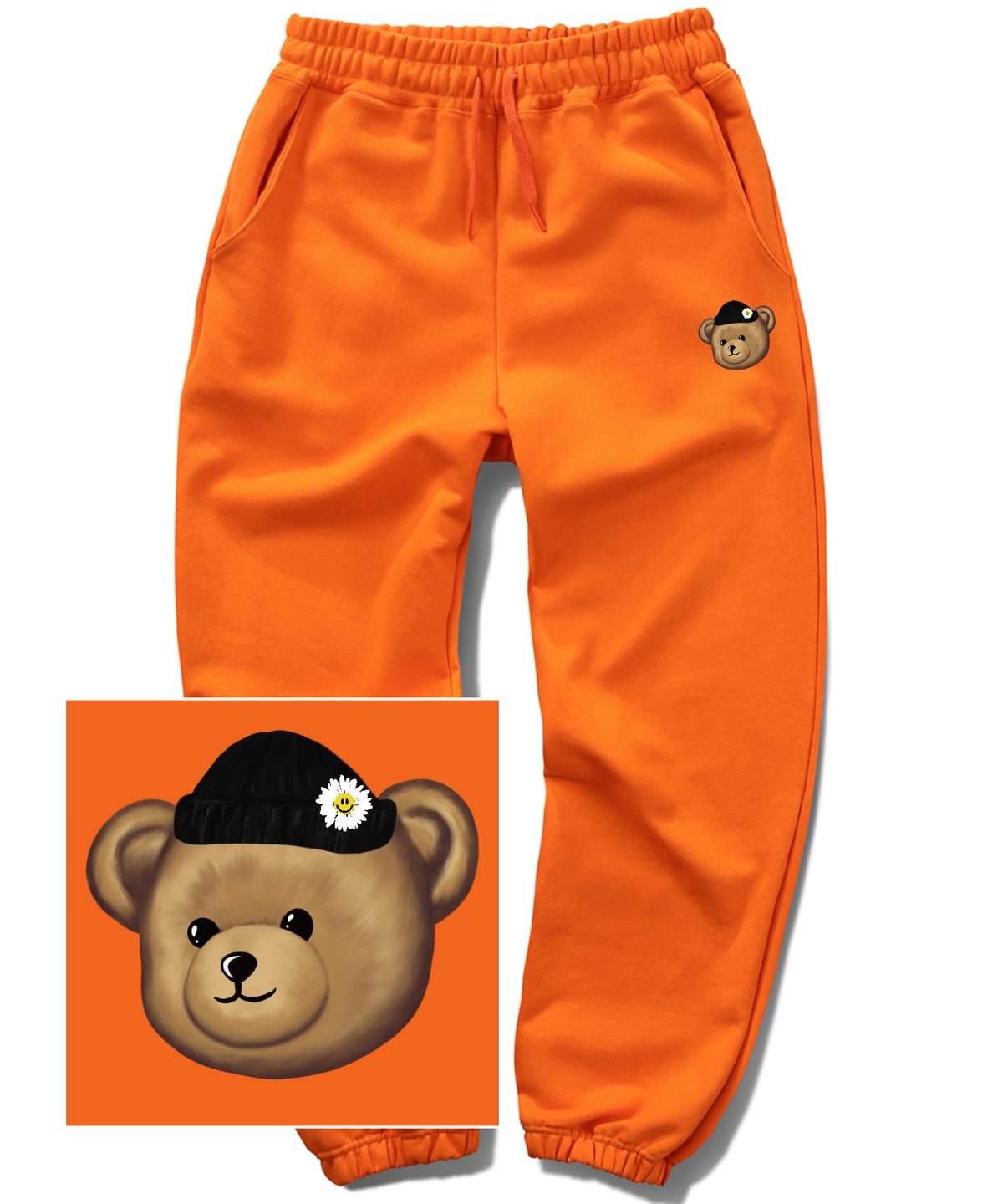 트립션(TRIPSHION) BEANIE BEAR LOGO 조거 스웨트 팬츠 - 오렌지