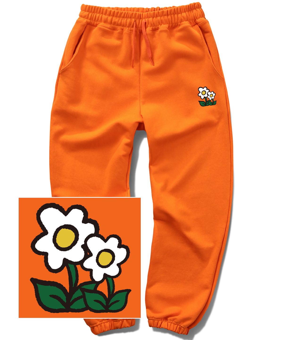 트립션(TRIPSHION) DOUBLE FLOWER LOGO 조거 스웨트 팬츠 - 오렌지