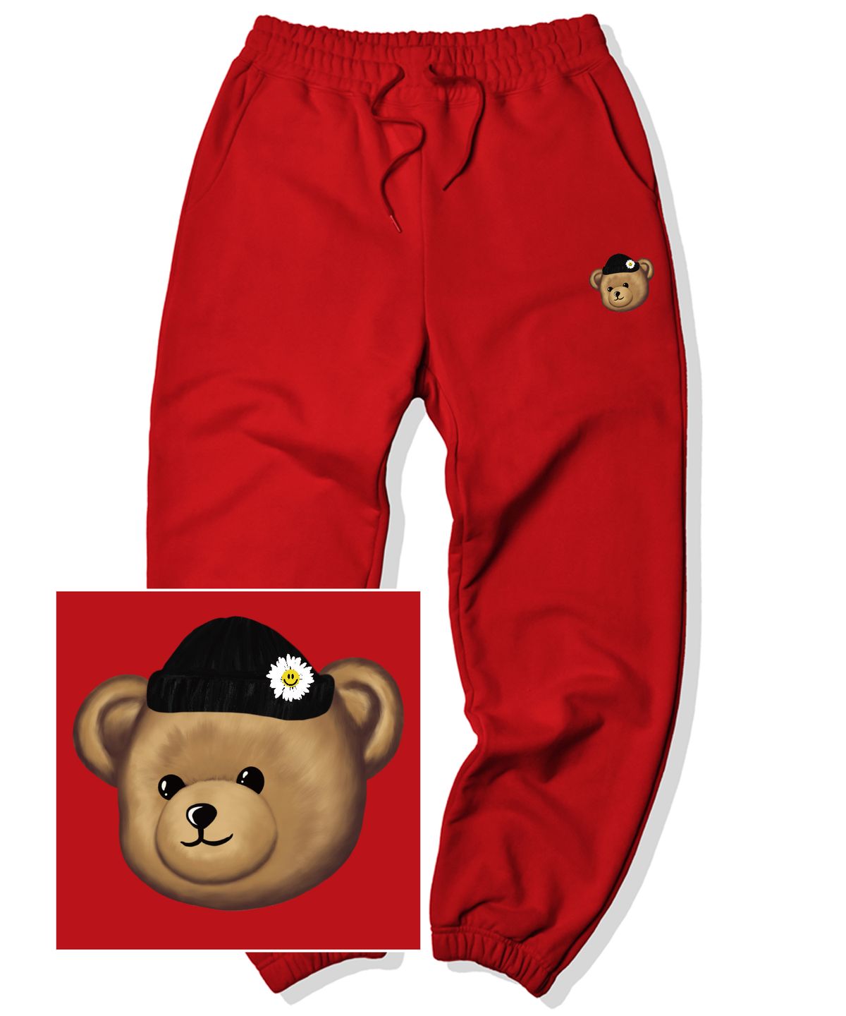 트립션(TRIPSHION) BEANIE BEAR LOGO 조거 스웨트 팬츠 - 레드