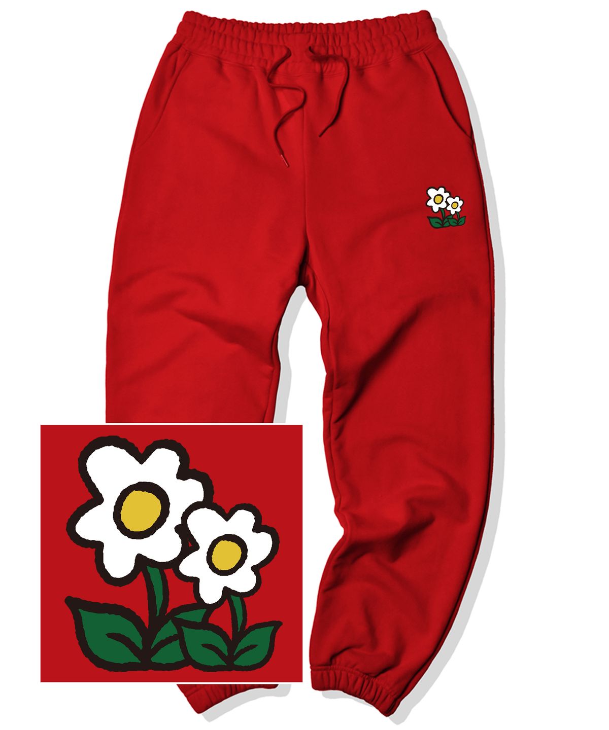 트립션(TRIPSHION) DOUBLE FLOWER LOGO 조거 스웨트 팬츠 - 레드