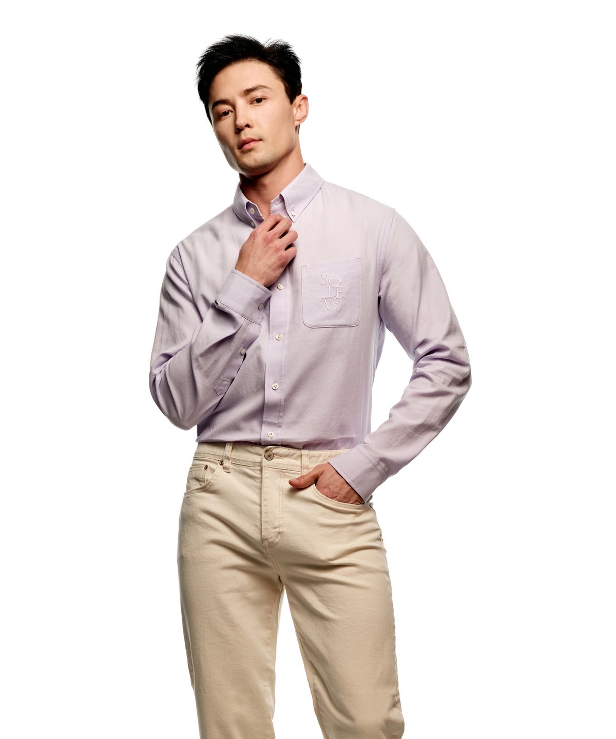 소루(SOLEW) 옥스포드 버튼 다운 셔츠_라이트 바이올렛